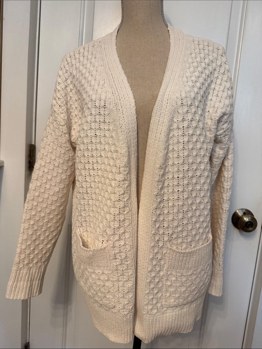 NICOLE MILLER ARTELIER SWEATER CARDIGAN CREAM OPEN FRONT LONG SLEEVE POCKETS M